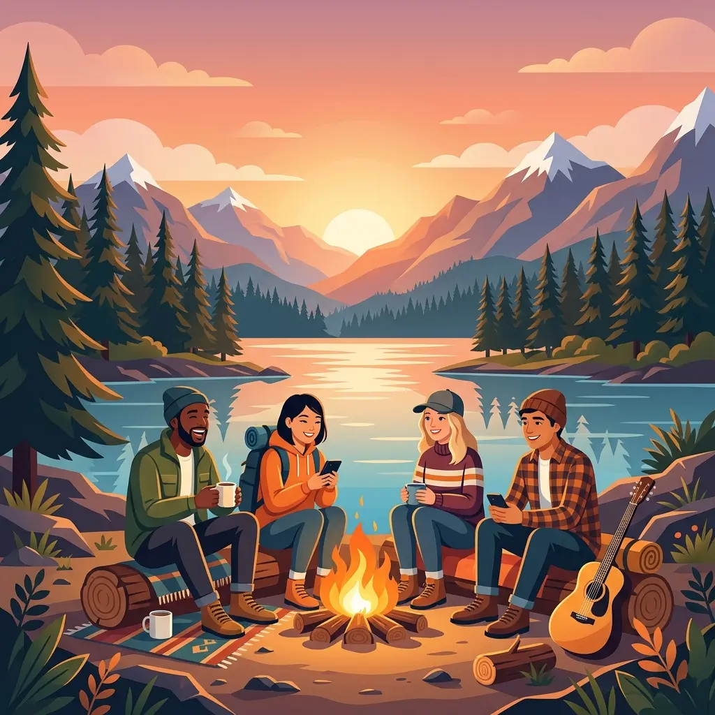 Friends around a campfire