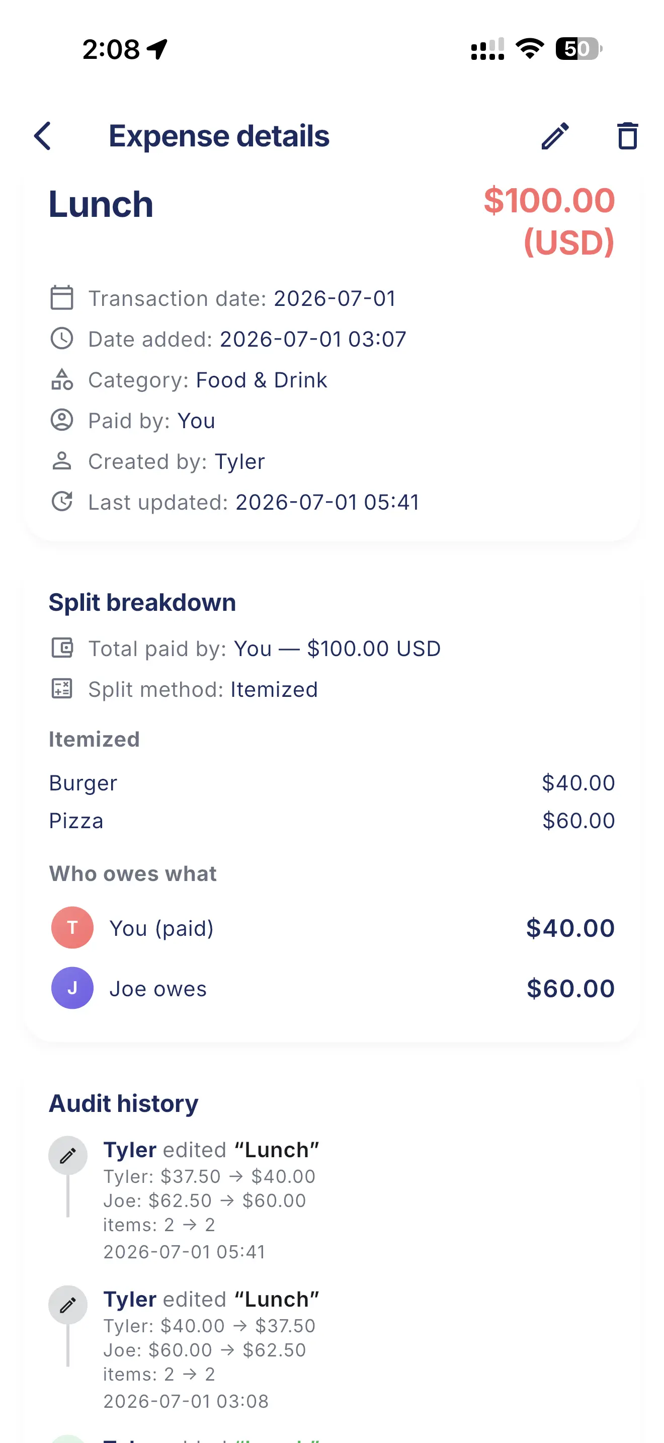 SplitWit balances